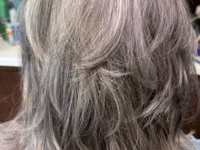 Layered Peppered Shoulder Length Cut